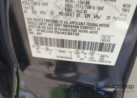 2010 Ford Escape Xls from USA, damaged, VIN 1FMCU9C76AKC89739